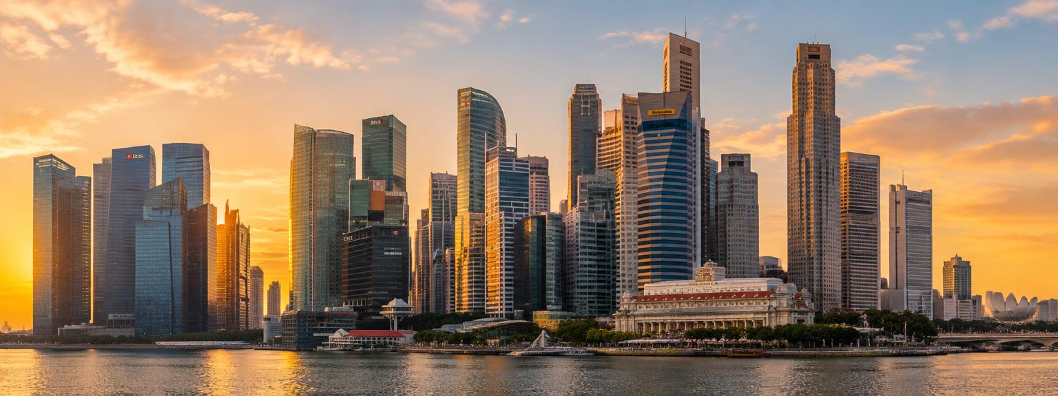 Singapore Central Business District skyline at golden hour